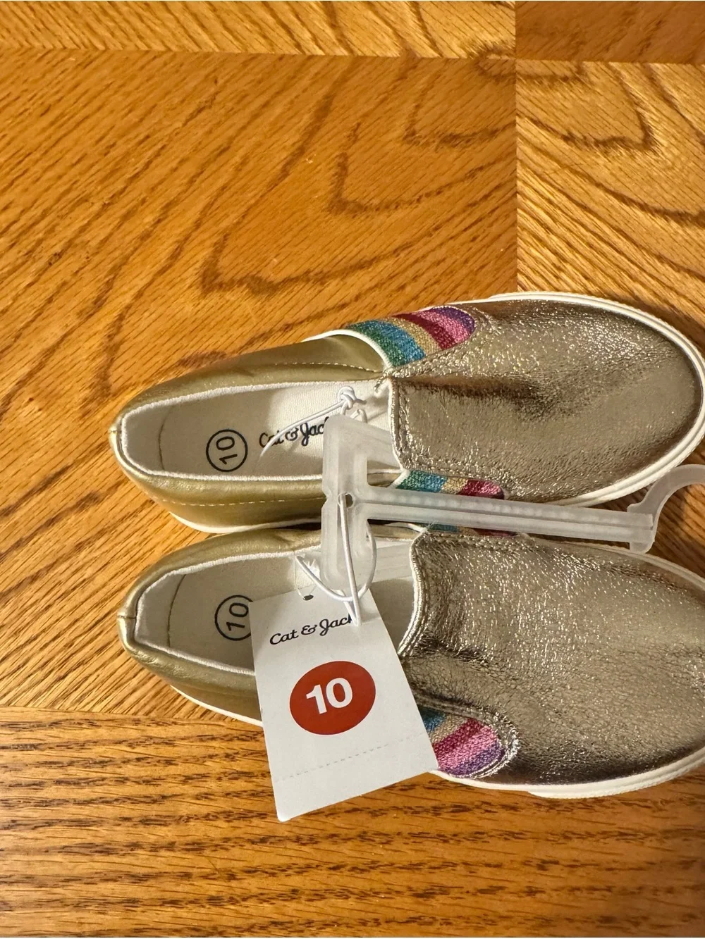 Cat & Jack Girls Metallic Gold Slip-On Sneakers with Rainbow Detail